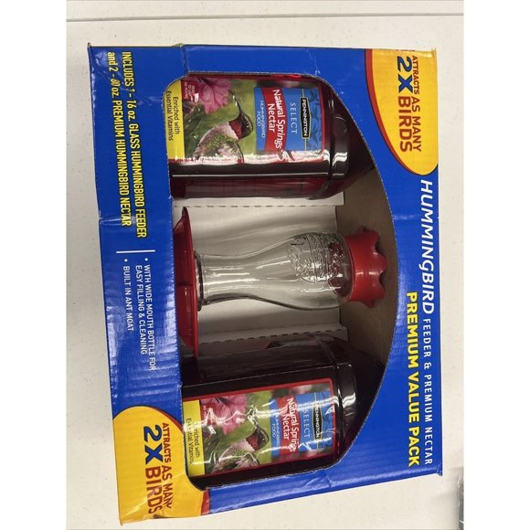 Pennington Glass Hummingbird Feeder & 2 packs of 80oz Nectar - Picture 3 of 6